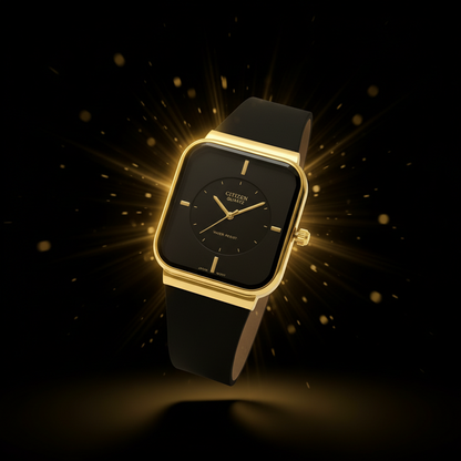 Square Sports Watch - Gold Case + Black Dial | Quartz