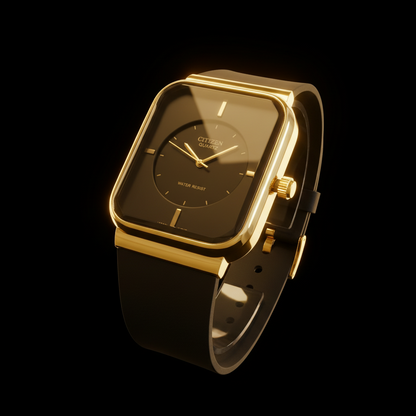 Square Sports Watch - Gold Case + Black Dial | Quartz