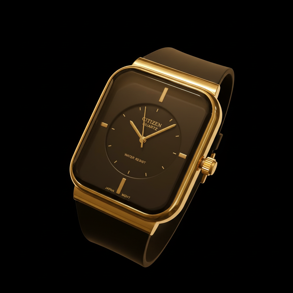 Square Sports Watch - Gold Case + Black Dial | Quartz