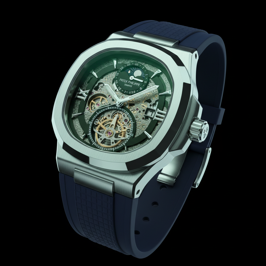 Skeleton Mechanical Watch - Navy Blue Rubber Strap