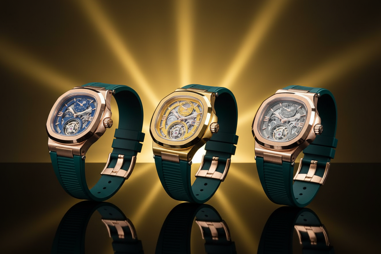 3 Patek Philippe Watches - Teal Green Rubber Band