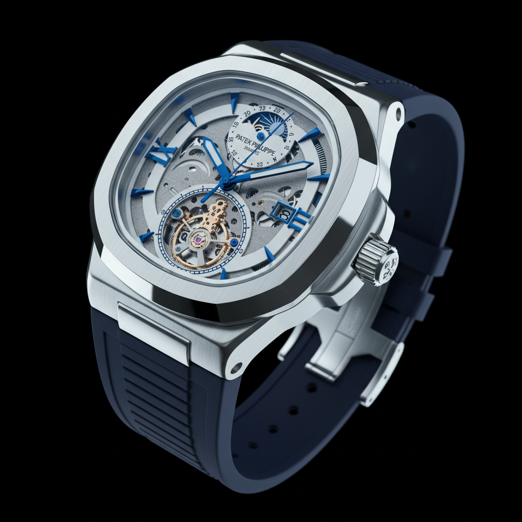 Skeleton Mechanical Watch - Navy Blue Rubber Strap