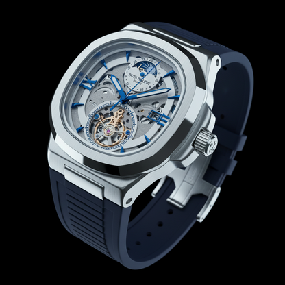 Skeleton Mechanical Watch - Navy Blue Rubber Strap