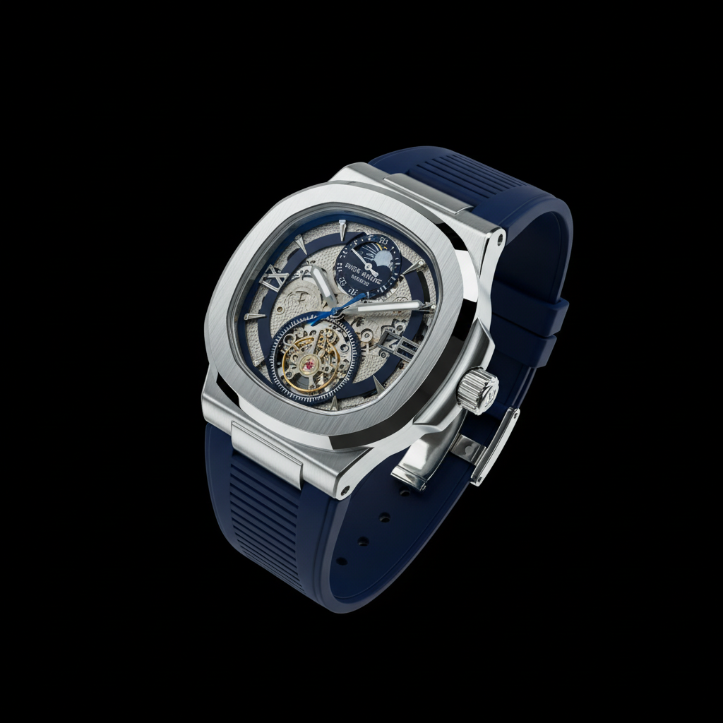 Skeleton Mechanical Watch - Navy Blue Rubber Strap