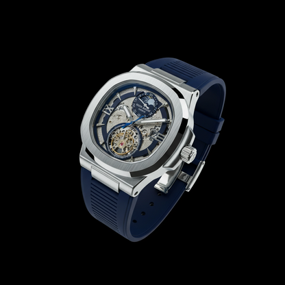 Skeleton Mechanical Watch - Navy Blue Rubber Strap