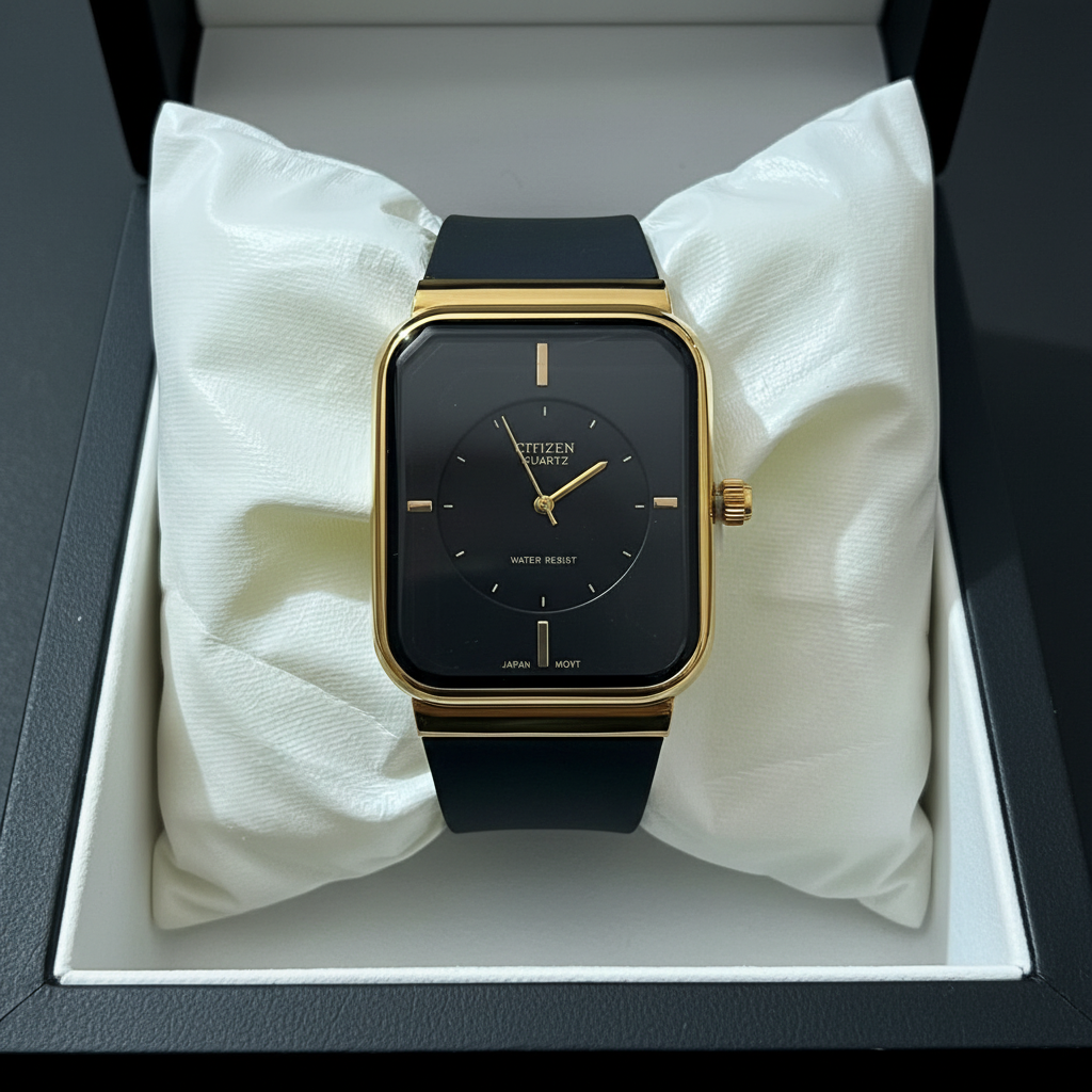 Square Sports Watch - Gold Case + Black Dial | Quartz