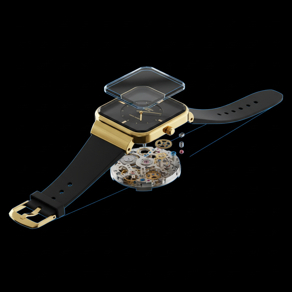 Square Sports Watch - Gold Case + Black Dial | Quartz