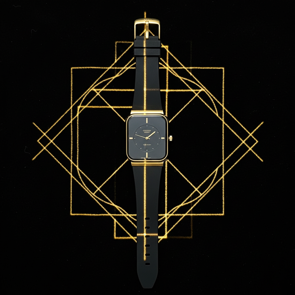Square Sports Watch - Gold Case + Black Dial | Quartz