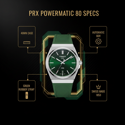 Green Dial Automatic Watch - Rubber Strap | 80-Hour Power Reserve