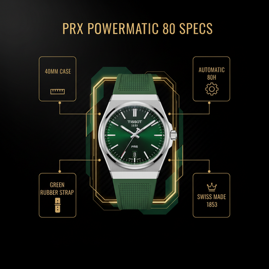 Green Dial Automatic Watch - Rubber Strap | 80-Hour Power Reserve