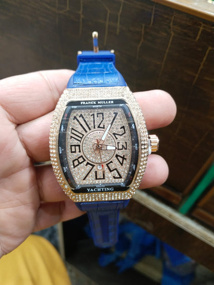 Luxury Barrel-Shaped Watch - Diamond-Inspired Crystal Bezel with Tonneau Case