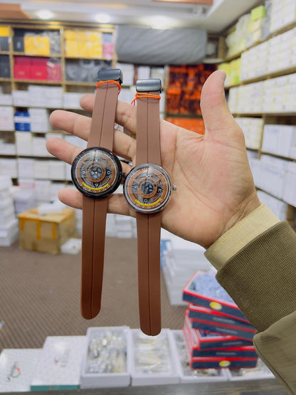 Premium FriendShip Couple Watch - Circular Dial Design with Yellow Accents