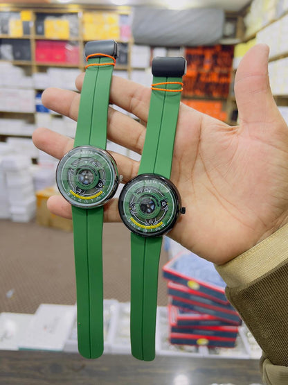 Premium FriendShip Couple Watch - Circular Dial Design with Yellow Accents