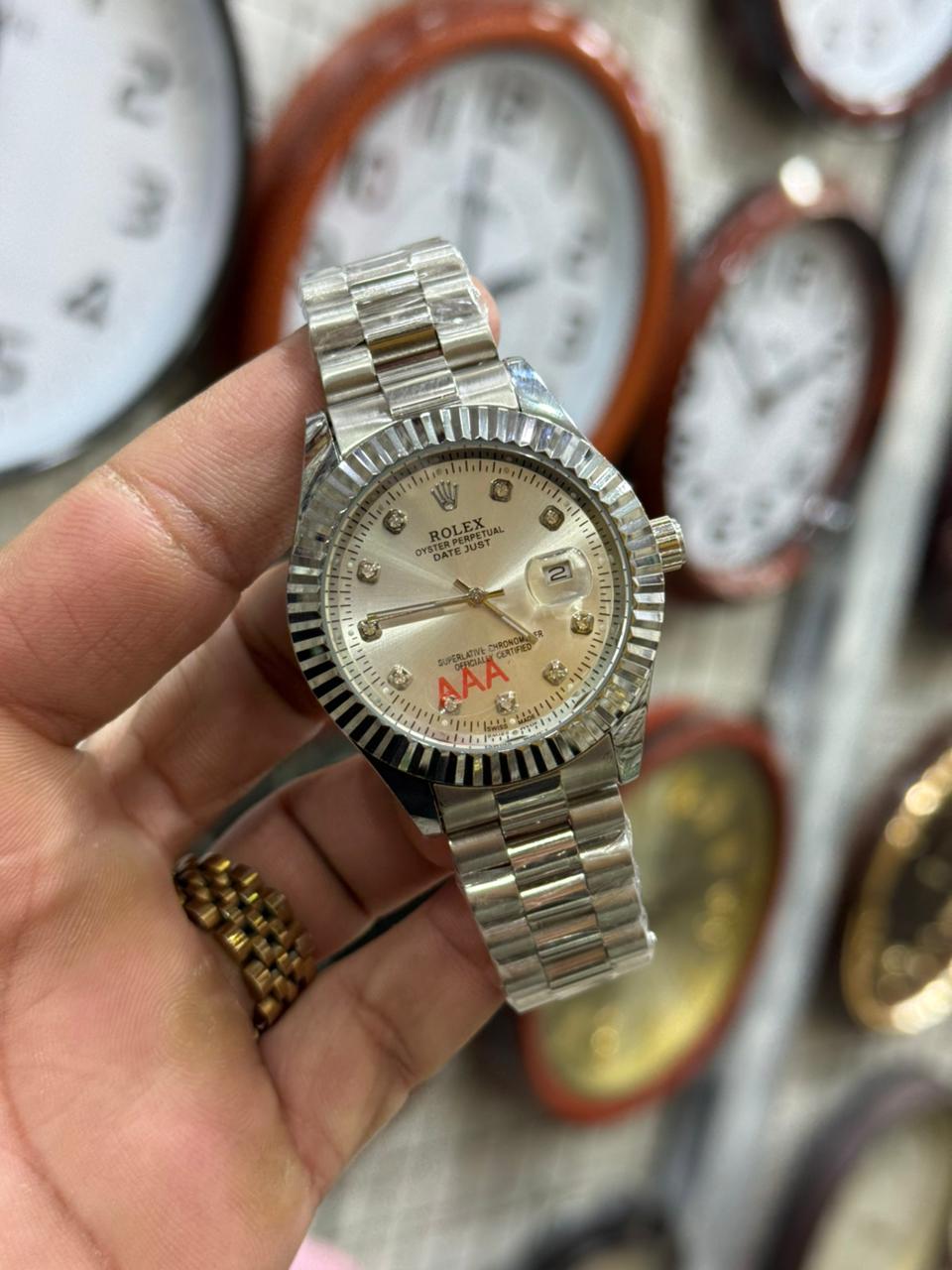 Silver Champagne Diamond Dial Watch - Steel Bracelet