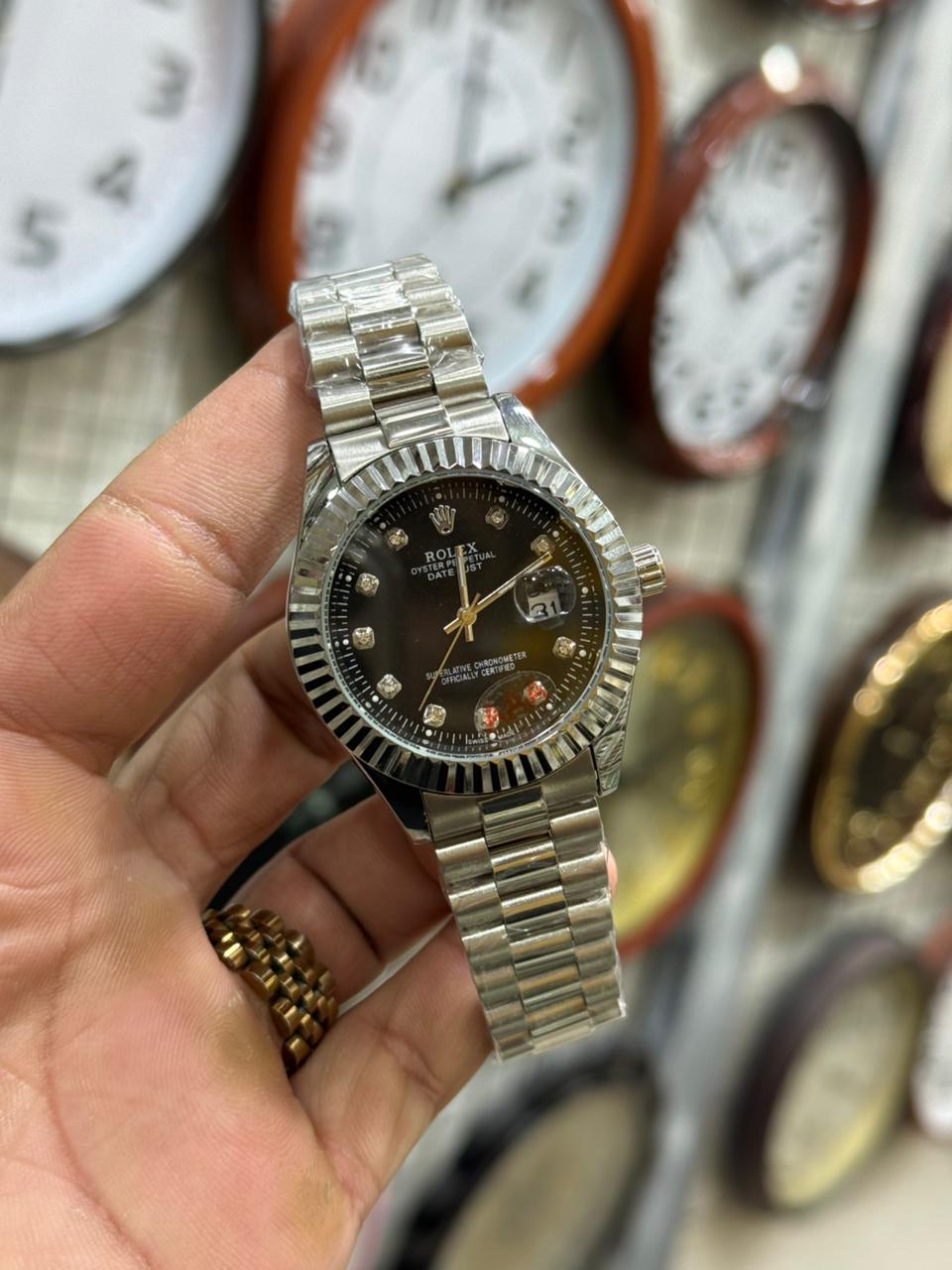 Chocolate Brown Diamond Dial Watch - Steel Bracelet