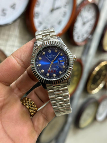 Blue Diamond Dial Watch - Stainless Steel Bracelet