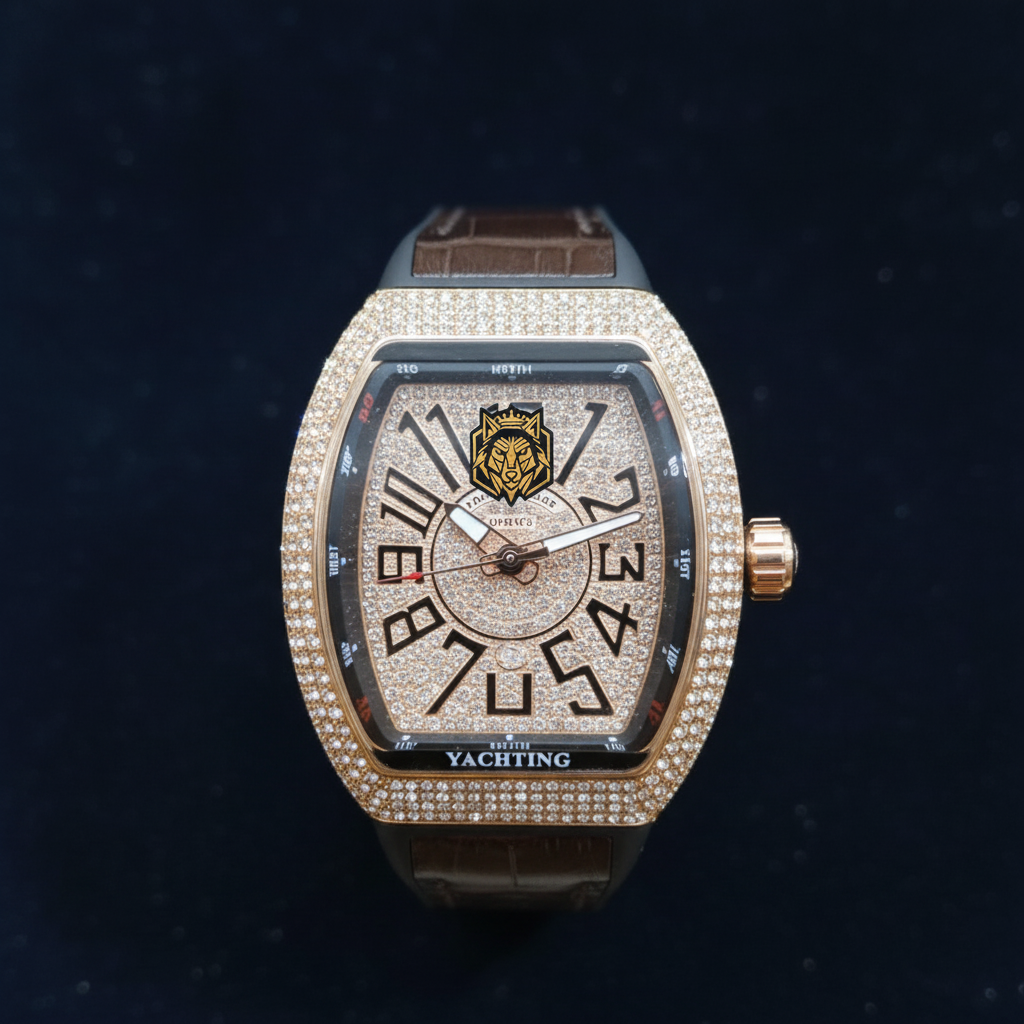 Luxury Barrel-Shaped Watch - Diamond-Inspired Crystal Bezel with Tonneau Case