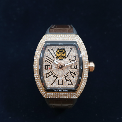 Luxury Barrel-Shaped Watch - Diamond-Inspired Crystal Bezel with Tonneau Case