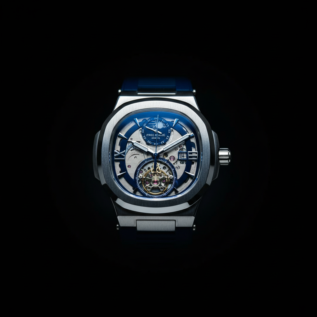 Skeleton Mechanical Watch - Navy Blue Rubber Strap