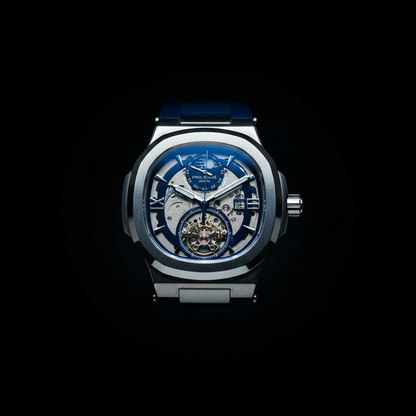 Skeleton Mechanical Watch - Navy Blue Rubber Strap