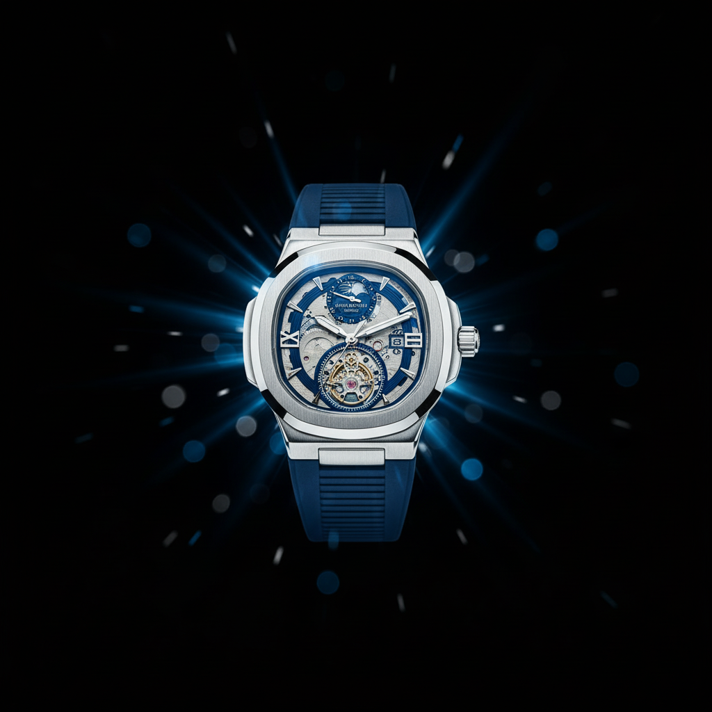 Skeleton Mechanical Watch - Navy Blue Rubber Strap