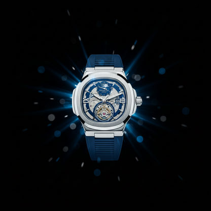 Skeleton Mechanical Watch - Navy Blue Rubber Strap