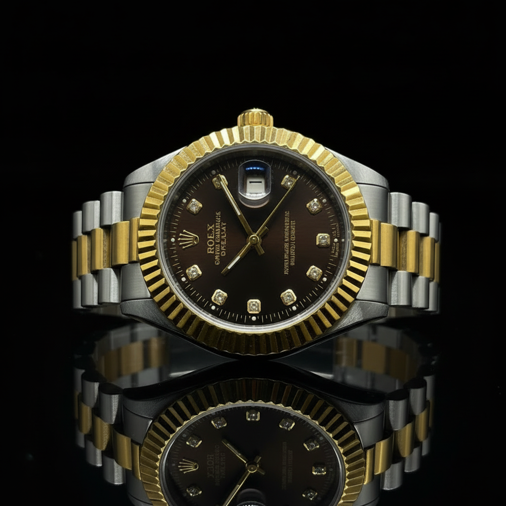 Chocolate Brown Diamond Dial Watch - 36mm Steel Case