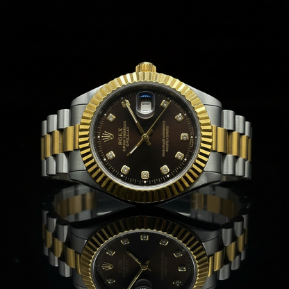 Chocolate Brown Diamond Dial Watch - 36mm Steel Case