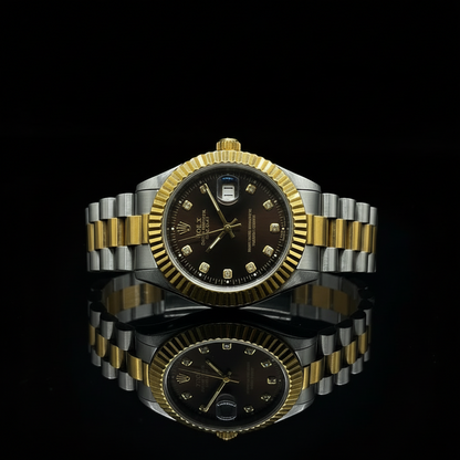 Chocolate Brown Diamond Dial Watch - 36mm Steel Case