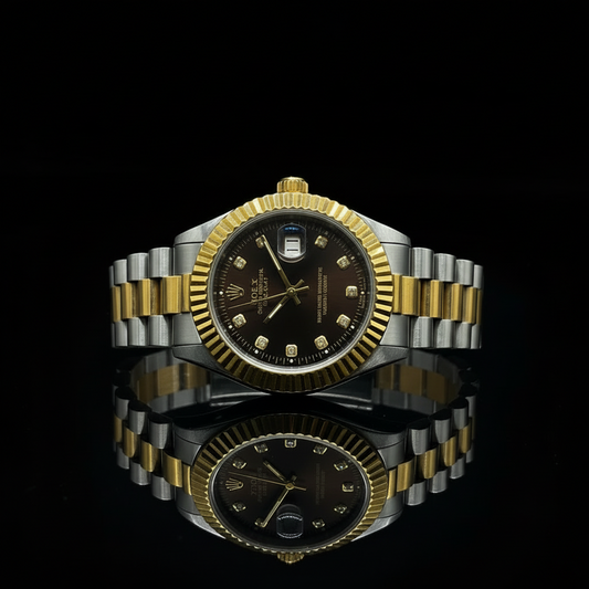 Chocolate Brown Diamond Dial Watch - 36mm Steel Case