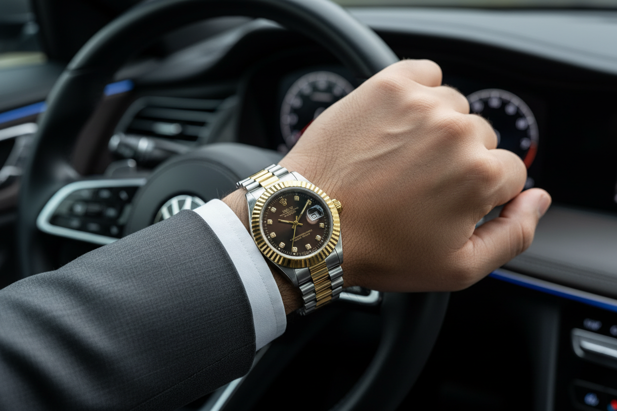 Chocolate Brown Diamond Dial Watch - 36mm Steel Case