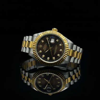Chocolate Brown Diamond Dial Watch - 36mm Steel Case