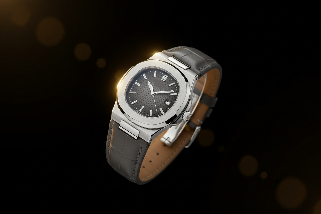 Gray Leather Silver Watch