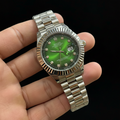 Emerald Green Diamond Dial Watch - Steel Bracelet