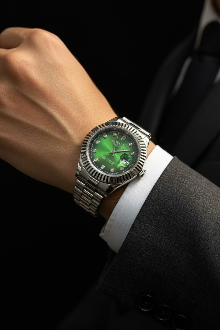 Emerald Green Diamond Dial Watch - Steel Bracelet