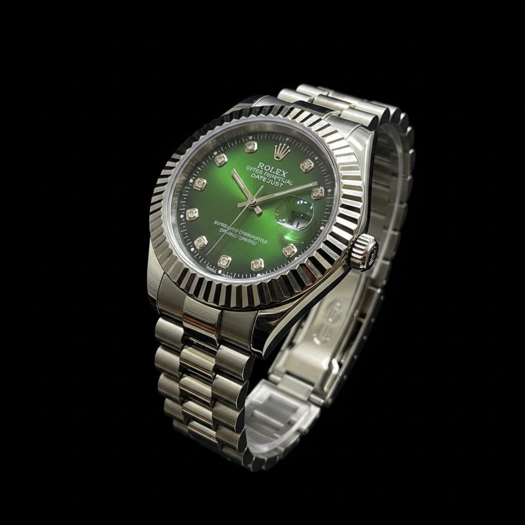 Emerald Green Diamond Dial Watch - Steel Bracelet