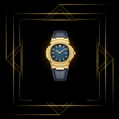 Navy Leather + Gold - Square