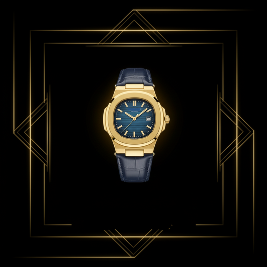 Navy Leather + Gold - Square